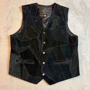Giovanni Navarre Mens Large Black Patchwork Suede Leather Vest GFVSUEDL NWT 2003